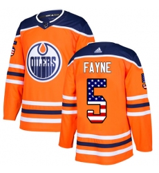 Men's Adidas Edmonton Oilers #5 Mark Fayne Authentic Orange USA Flag Fashion NHL Jersey