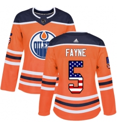 Women's Adidas Edmonton Oilers #5 Mark Fayne Authentic Orange USA Flag Fashion NHL Jersey