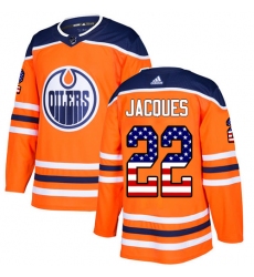Youth Adidas Edmonton Oilers #22 Jean-Francois Jacques Authentic Orange USA Flag Fashion NHL Jersey