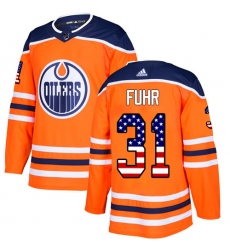 Men's Adidas Edmonton Oilers #31 Grant Fuhr Authentic Orange USA Flag Fashion NHL Jersey