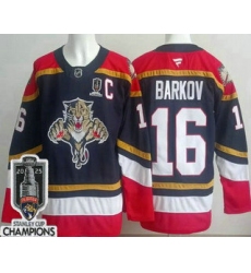 Men's Florida Panthers #16 Aleksander Barkov Navy 2025 Stanley Cup Champions Authentic Jersey