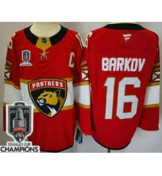 Men's Florida Panthers #16 Aleksander Barkov Red 2025 Stanley Cup Champions Authentic Jersey