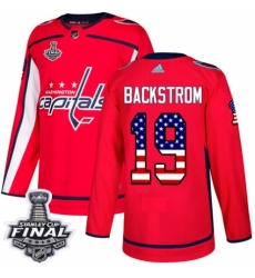 Youth Adidas Washington Capitals #19 Nicklas Backstrom Authentic Red USA Flag Fashion 2018 Stanley Cup Final NHL Jersey