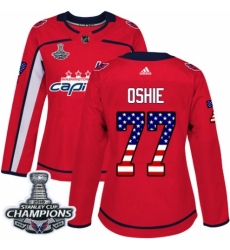Women's Adidas Washington Capitals #77 T.J. Oshie Authentic Red USA Flag Fashion 2018 Stanley Cup Final Champions NHL Jersey