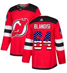 Men's Adidas New Jersey Devils #64 Joseph Blandisi Authentic Red USA Flag Fashion NHL Jersey