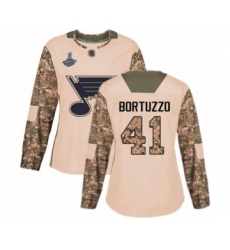 Women's St. Louis Blues #41 Robert Bortuzzo Authentic Camo Veterans Day Practice 2019 Stanley Cup Champions Hockey Jersey