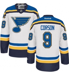 Men's Reebok St. Louis Blues #9 Shayne Corson Authentic White Away NHL Jersey