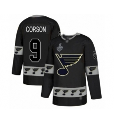 Men's St. Louis Blues #9 Shayne Corson Authentic Black Team Logo Fashion 2019 Stanley Cup Final Bound Hockey Jersey
