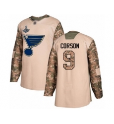 Youth St. Louis Blues #9 Shayne Corson Authentic Camo Veterans Day Practice 2019 Stanley Cup Champions Hockey Jersey