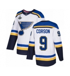 Youth St. Louis Blues #9 Shayne Corson Authentic White Away 2019 Stanley Cup Champions Hockey Jersey
