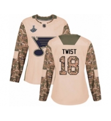 Women's St. Louis Blues #18 Tony Twist Authentic Camo Veterans Day Practice 2019 Stanley Cup Champions Hockey Jersey