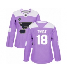 Women's St. Louis Blues #18 Tony Twist Authentic Purple Fights Cancer Practice 2019 Stanley Cup Final Bound Hockey Jersey