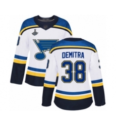 Women's St. Louis Blues #38 Pavol Demitra Authentic White Away 2019 Stanley Cup Champions Hockey Jersey