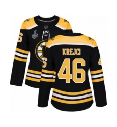 Women's Boston Bruins #46 David Krejci Authentic Black Home 2019 Stanley Cup Final Bound Hockey Jersey