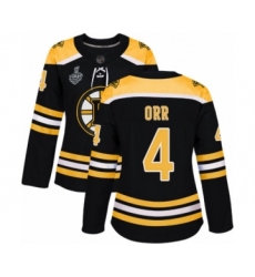 Women's Boston Bruins #4 Bobby Orr Authentic Black Home 2019 Stanley Cup Final Bound Hockey Jersey
