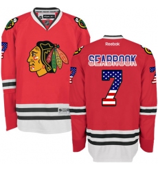 Men's Reebok Chicago Blackhawks #7 Brent Seabrook Premier Red USA Flag Fashion NHL Jersey