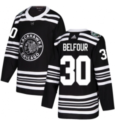 Men's Adidas Chicago Blackhawks #30 ED Belfour Authentic Black 2019 Winter Classic NHL Jersey