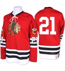 Men's Mitchell and Ness Chicago Blackhawks #21 Stan Mikita Premier Red 1960-61 Throwback NHL Jersey