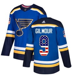 Men's Adidas St. Louis Blues #9 Doug Gilmour Authentic Blue USA Flag Fashion NHL Jersey