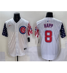 Men's Chicago Cubs #8 Ian Happ White Pinstripe 2025 Independence Day Vapor Premier Limited Stitched Baseball Jersey