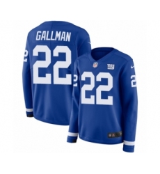 Women's Nike New York Giants #22 Wayne Gallman Limited Royal Blue Therma Long Sleeve NFL Jersey