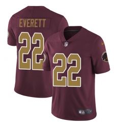 Youth Nike Washington Redskins #22 Deshazor Everett Burgundy Red/Gold Number Alternate 80TH Anniversary Vapor Untouchable Limited Player NFL Jersey