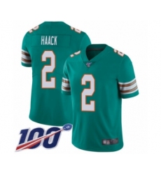Men's Miami Dolphins #2 Matt Haack Aqua Green Alternate Vapor Untouchable Limited Player 100th Season Football Jersey