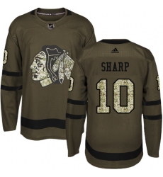 Youth Adidas Chicago Blackhawks #10 Patrick Sharp Authentic Green Salute to Service NHL Jersey