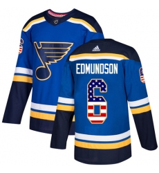 Men's Adidas St. Louis Blues #6 Joel Edmundson Authentic Blue USA Flag Fashion NHL Jersey