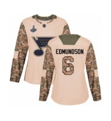 Women's St. Louis Blues #6 Joel Edmundson Authentic Camo Veterans Day Practice 2019 Stanley Cup Champions Hockey Jersey