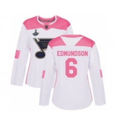 Women's St. Louis Blues #6 Joel Edmundson Authentic Whit Pink Fashion 2019 Stanley Cup Champions Hockey Jersey