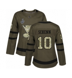 Women's St. Louis Blues #10 Brayden Schenn Authentic Green Salute to Service 2019 Stanley Cup Final Bound Hockey Jersey