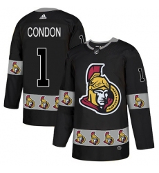 Men's Adidas Ottawa Senators #1 Mike Condon Authentic Black Team Logo Fashion NHL Jersey