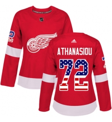 Women's Adidas Detroit Red Wings #72 Andreas Athanasiou Authentic Red USA Flag Fashion NHL Jersey