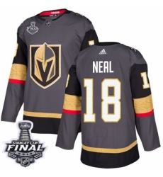 Men's Adidas Vegas Golden Knights #18 James Neal Authentic Gray Home 2018 Stanley Cup Final NHL Jersey