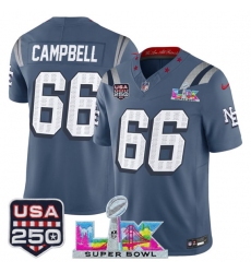 Men's New England Patriots #66 Will Campbell Storm Blue 2025 F.U.S.E. Super Bowl LX & USA 250 “Rivalries” Vapor Limited Football Stitched Jersey