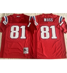 Men's New England Patriots #81 Randy Moss Red Throwback Stitched Football Jersey