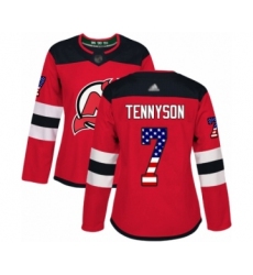 Women's New Jersey Devils #7 Matt Tennyson Authentic Red USA Flag Fashion Hockey Jersey