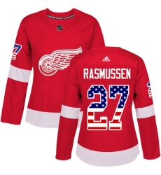 Women's Adidas Detroit Red Wings #27 Michael Rasmussen Authentic Red USA Flag Fashion NHL Jersey