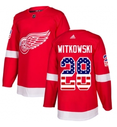 Men's Adidas Detroit Red Wings #28 Luke Witkowski Authentic Red USA Flag Fashion NHL Jersey