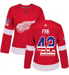 Women's Adidas Detroit Red Wings #42 Martin Frk Authentic Red USA Flag Fashion NHL Jersey