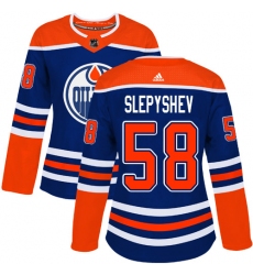 Women's Adidas Edmonton Oilers #58 Anton Slepyshev Authentic Royal Blue Alternate NHL Jersey