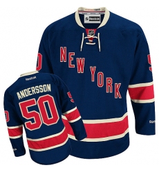 Women's Reebok New York Rangers #50 Lias Andersson Authentic Navy Blue Third NHL Jersey