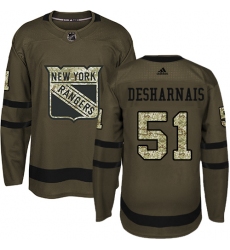Youth Adidas New York Rangers #51 David Desharnais Premier Green Salute to Service NHL Jersey