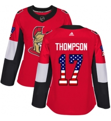 Women's Adidas Ottawa Senators #17 Nate Thompson Authentic Red USA Flag Fashion NHL Jersey
