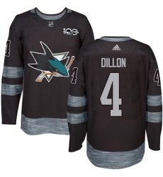 Men's Adidas San Jose Sharks #4 Brenden Dillon Authentic Black 1917-2017 100th Anniversary NHL Jersey