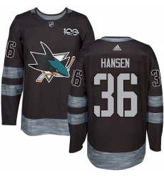 Men's Adidas San Jose Sharks #36 Jannik Hansen Authentic Black 1917-2017 100th Anniversary NHL Jersey