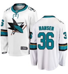 Men's San Jose Sharks #36 Jannik Hansen Fanatics Branded White Away Breakaway NHL Jersey