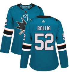 Women's Adidas San Jose Sharks #52 Brandon Bollig Authentic Teal Green Home NHL Jersey