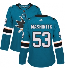 Women's Adidas San Jose Sharks #53 Brandon Mashinter Authentic Teal Green Home NHL Jersey